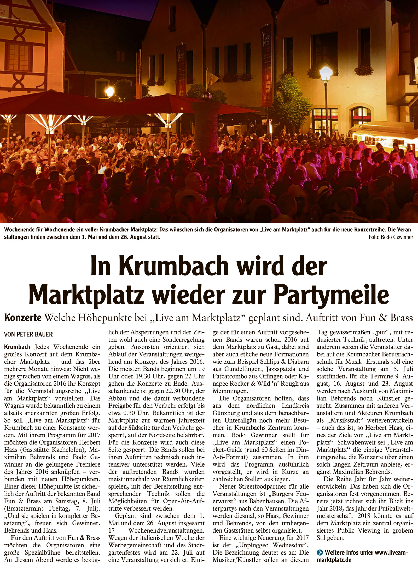 Ausblick auf Live am Marktplatz 2017 - Mittelschwäbische Nachrichten vom 03.02.2017