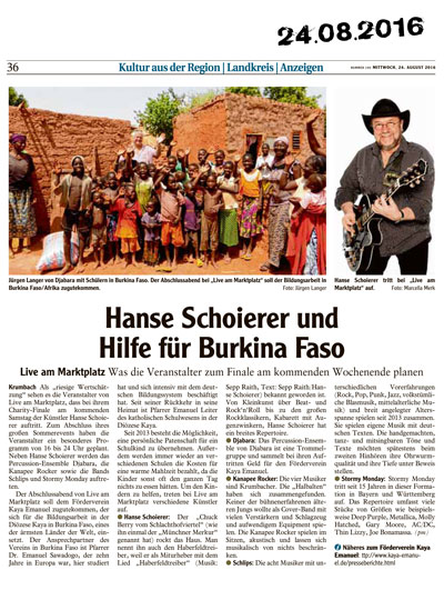 Charity Finale bei Live am Marktplatz -  Mittelschwäbische Nachrichten vom 24.08.2016